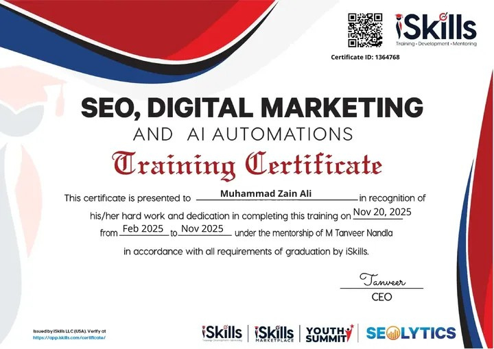 Zain SEO Certificate